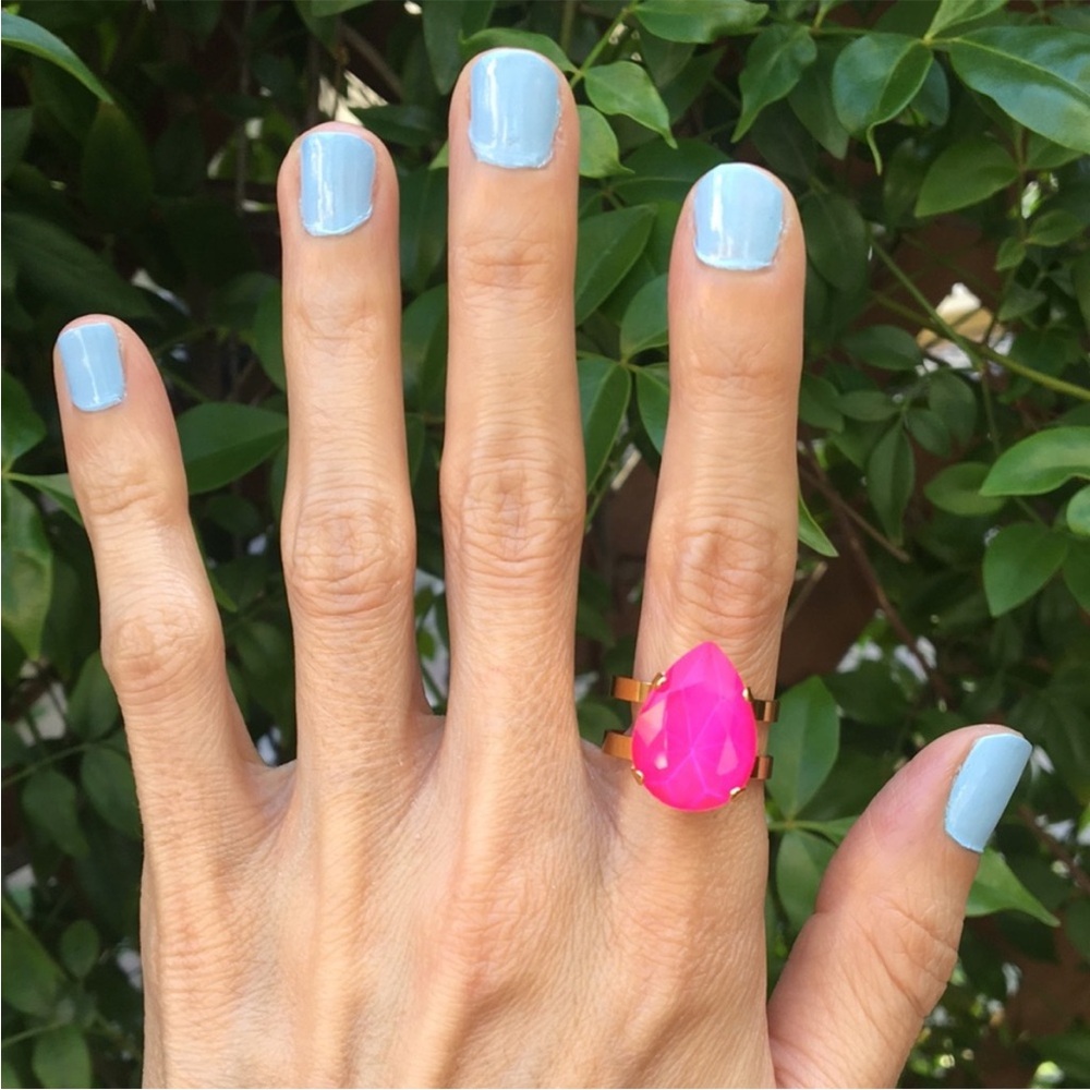 Hot Pink + Gold Pear Crystal Statement Ring - Picture 3 of 6
